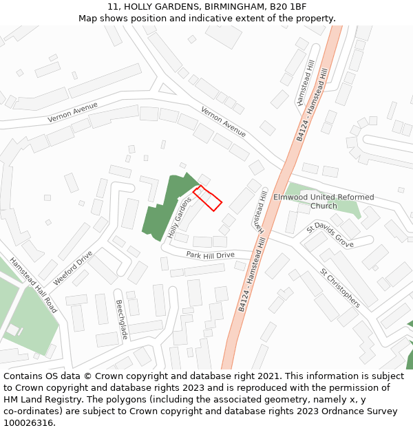 11, HOLLY GARDENS, BIRMINGHAM, B20 1BF: Location map and indicative extent of plot