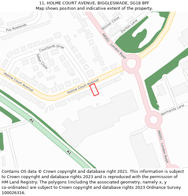 11, HOLME COURT AVENUE, BIGGLESWADE, SG18 8PF: Location map and indicative extent of plot