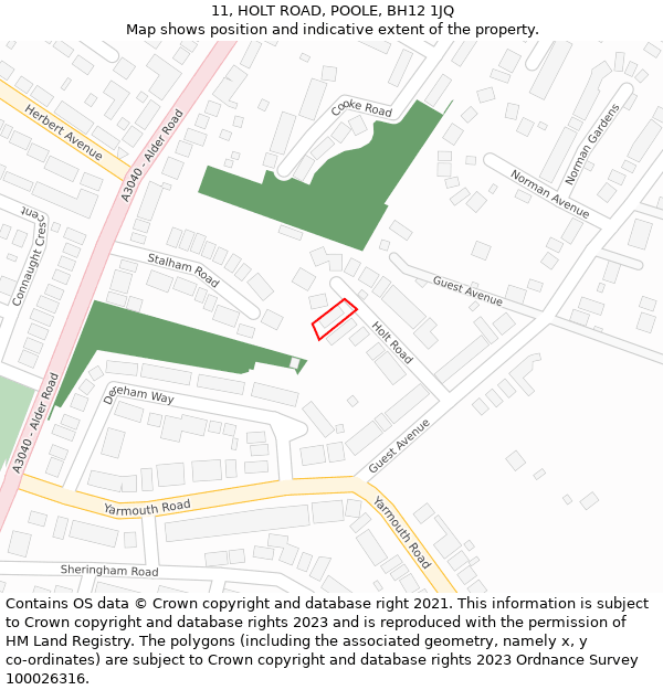 11, HOLT ROAD, POOLE, BH12 1JQ: Location map and indicative extent of plot
