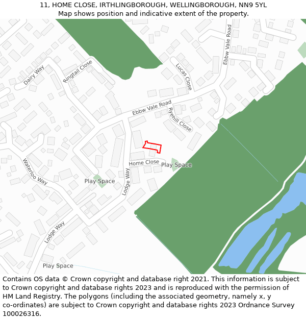 11, HOME CLOSE, IRTHLINGBOROUGH, WELLINGBOROUGH, NN9 5YL: Location map and indicative extent of plot