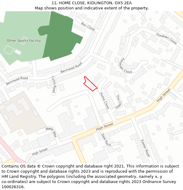 11, HOME CLOSE, KIDLINGTON, OX5 2EA: Location map and indicative extent of plot