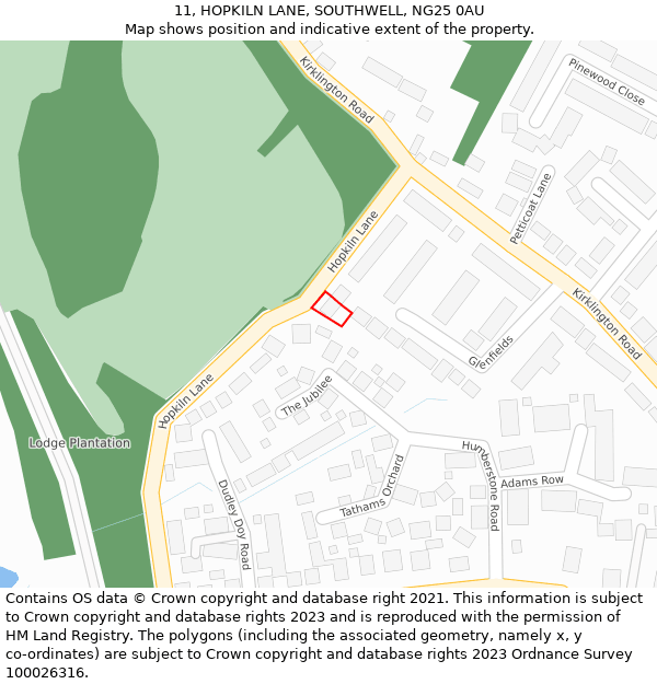 11, HOPKILN LANE, SOUTHWELL, NG25 0AU: Location map and indicative extent of plot