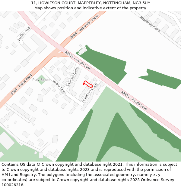 11, HOWIESON COURT, MAPPERLEY, NOTTINGHAM, NG3 5UY: Location map and indicative extent of plot