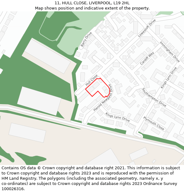 11, HULL CLOSE, LIVERPOOL, L19 2HL: Location map and indicative extent of plot