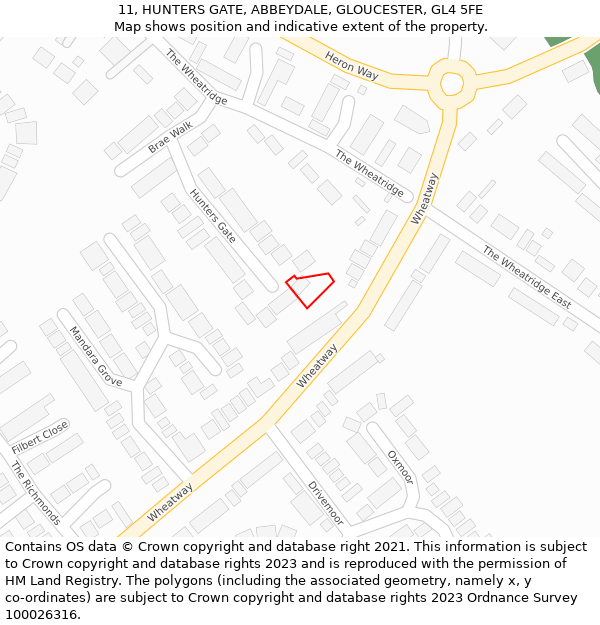 11, HUNTERS GATE, ABBEYDALE, GLOUCESTER, GL4 5FE: Location map and indicative extent of plot