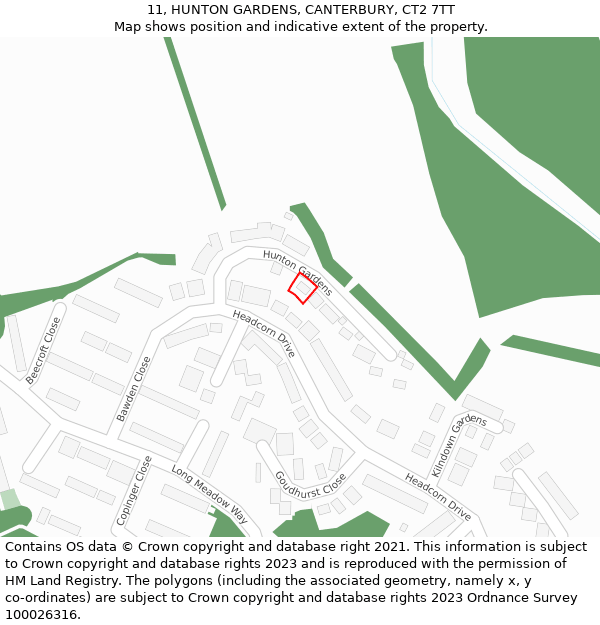 11, HUNTON GARDENS, CANTERBURY, CT2 7TT: Location map and indicative extent of plot