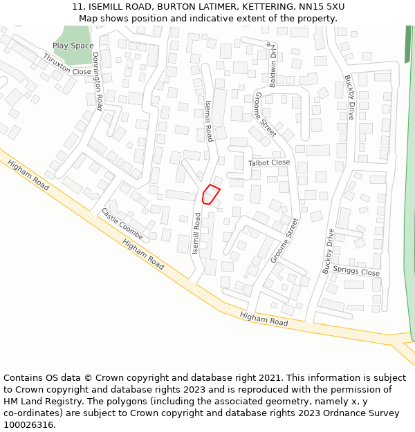11, ISEMILL ROAD, BURTON LATIMER, KETTERING, NN15 5XU: Location map and indicative extent of plot