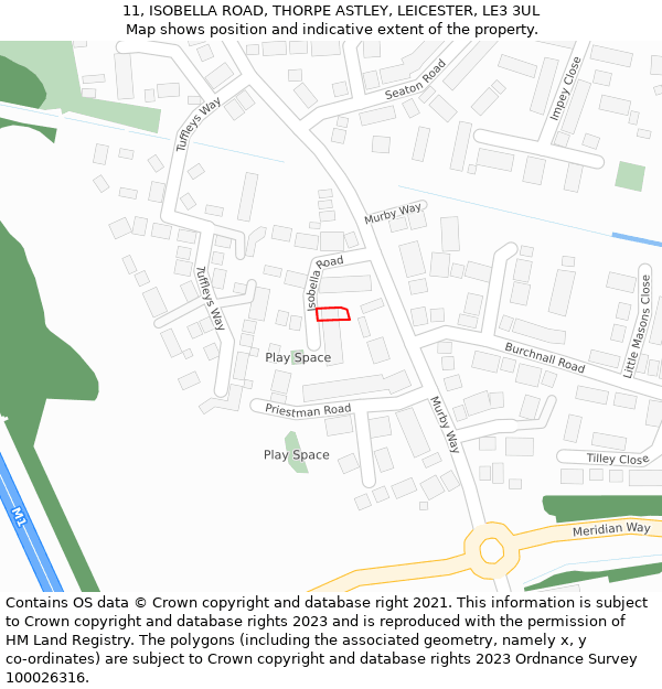 11, ISOBELLA ROAD, THORPE ASTLEY, LEICESTER, LE3 3UL: Location map and indicative extent of plot