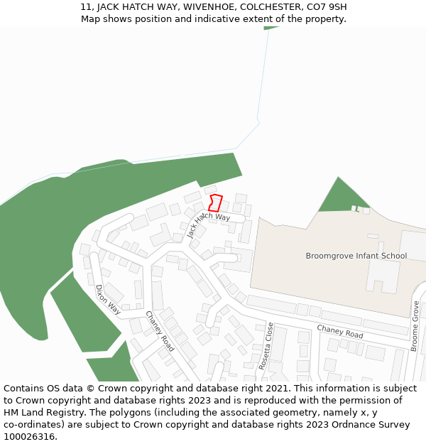 11, JACK HATCH WAY, WIVENHOE, COLCHESTER, CO7 9SH: Location map and indicative extent of plot