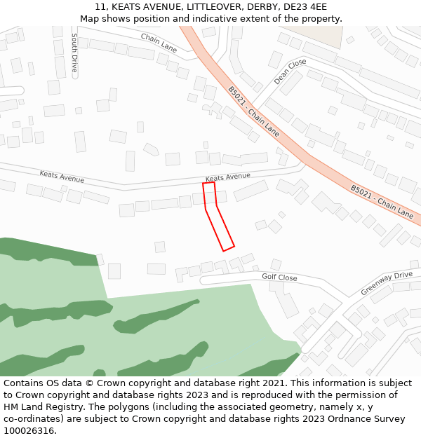 11, KEATS AVENUE, LITTLEOVER, DERBY, DE23 4EE: Location map and indicative extent of plot