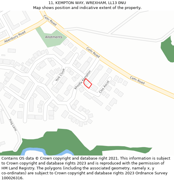 11, KEMPTON WAY, WREXHAM, LL13 0NU: Location map and indicative extent of plot