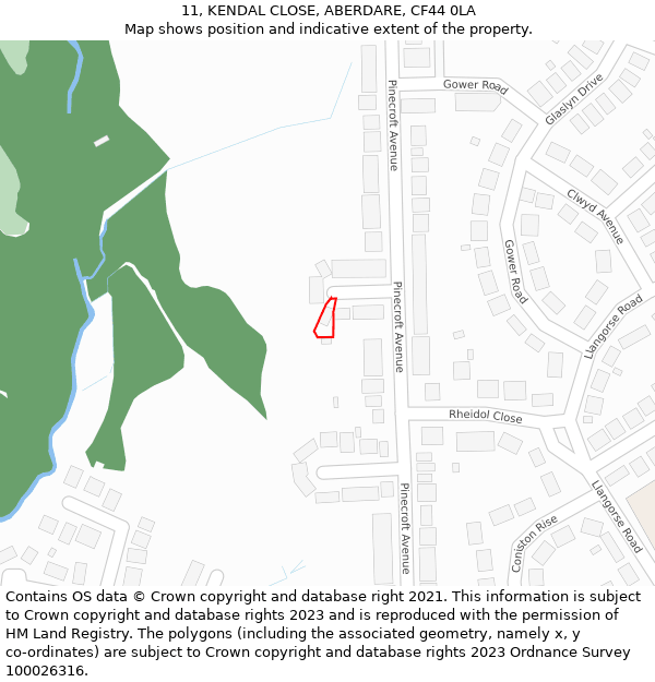 11, KENDAL CLOSE, ABERDARE, CF44 0LA: Location map and indicative extent of plot