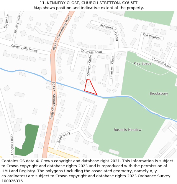 11, KENNEDY CLOSE, CHURCH STRETTON, SY6 6ET: Location map and indicative extent of plot