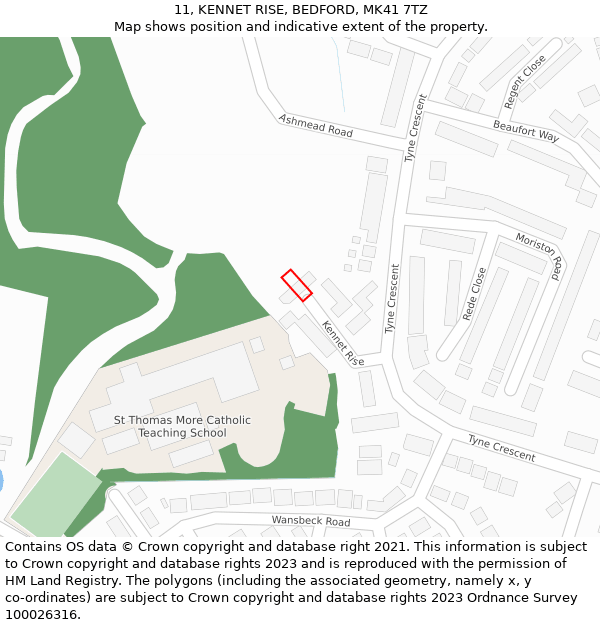 11, KENNET RISE, BEDFORD, MK41 7TZ: Location map and indicative extent of plot