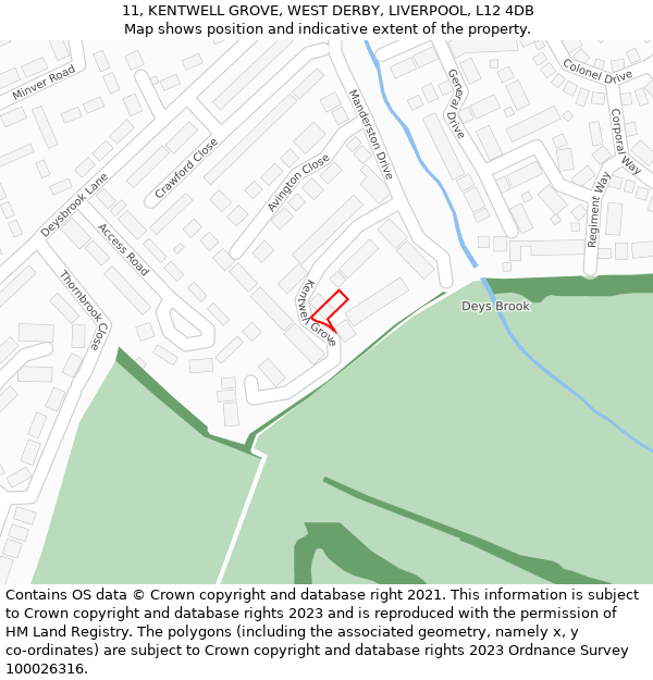 11, KENTWELL GROVE, WEST DERBY, LIVERPOOL, L12 4DB: Location map and indicative extent of plot