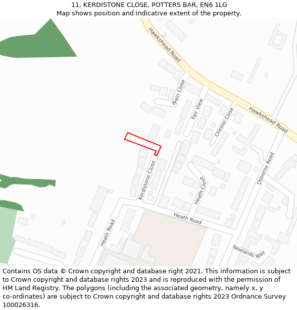 11, KERDISTONE CLOSE, POTTERS BAR, EN6 1LG: Location map and indicative extent of plot