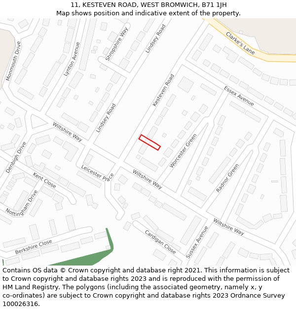 11, KESTEVEN ROAD, WEST BROMWICH, B71 1JH: Location map and indicative extent of plot
