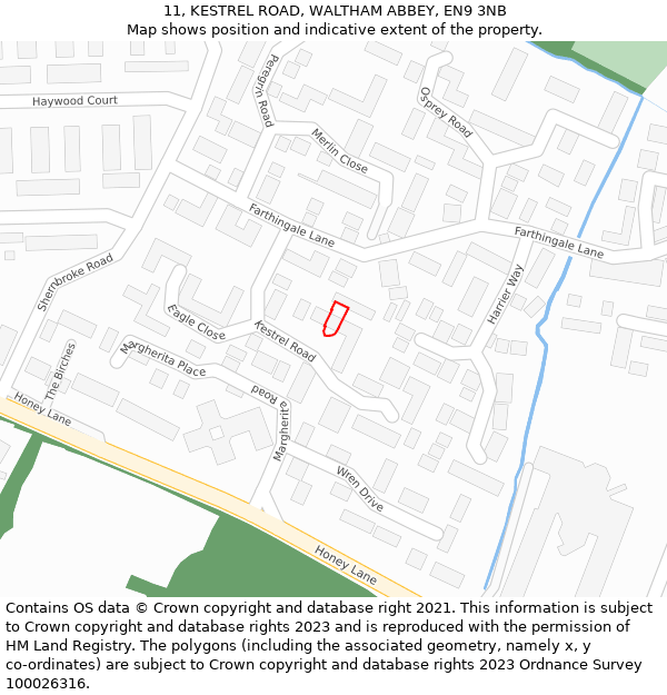 11, KESTREL ROAD, WALTHAM ABBEY, EN9 3NB: Location map and indicative extent of plot
