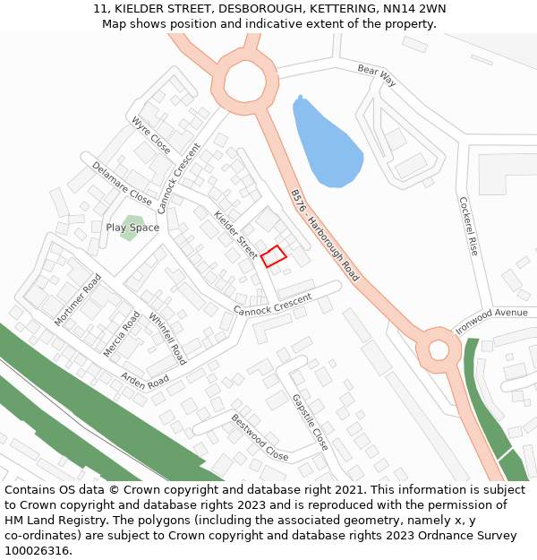 11, KIELDER STREET, DESBOROUGH, KETTERING, NN14 2WN: Location map and indicative extent of plot