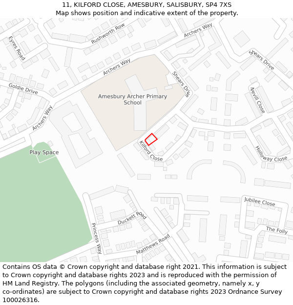 11, KILFORD CLOSE, AMESBURY, SALISBURY, SP4 7XS: Location map and indicative extent of plot