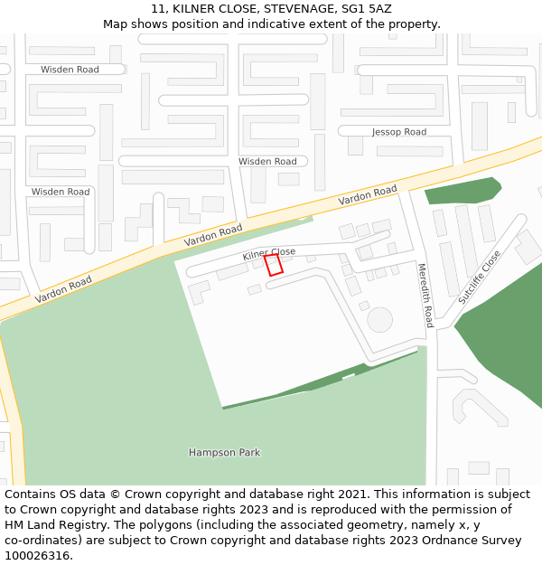11, KILNER CLOSE, STEVENAGE, SG1 5AZ: Location map and indicative extent of plot
