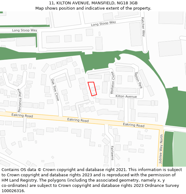 11, KILTON AVENUE, MANSFIELD, NG18 3GB: Location map and indicative extent of plot