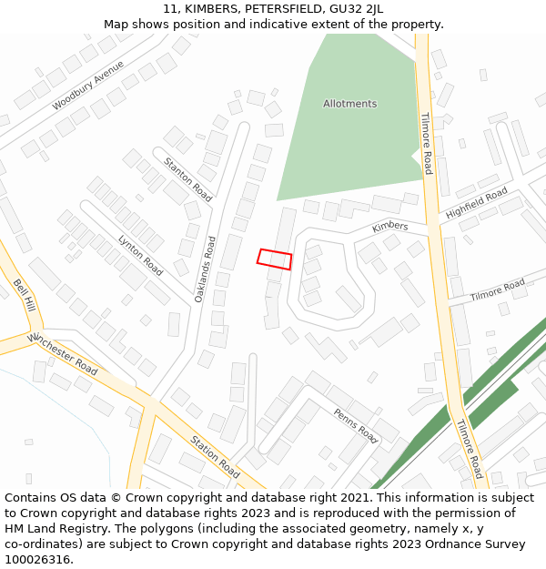 11, KIMBERS, PETERSFIELD, GU32 2JL: Location map and indicative extent of plot