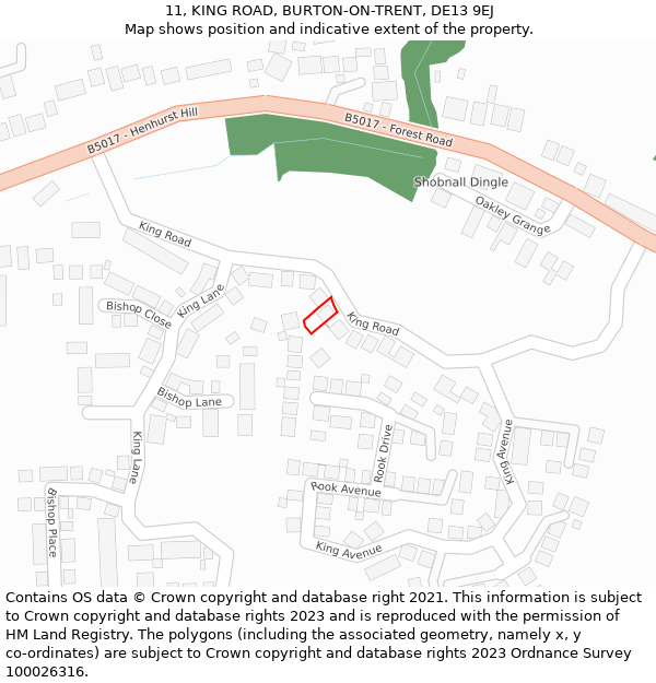 11, KING ROAD, BURTON-ON-TRENT, DE13 9EJ: Location map and indicative extent of plot