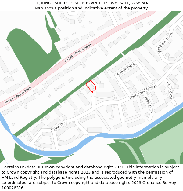 11, KINGFISHER CLOSE, BROWNHILLS, WALSALL, WS8 6DA: Location map and indicative extent of plot