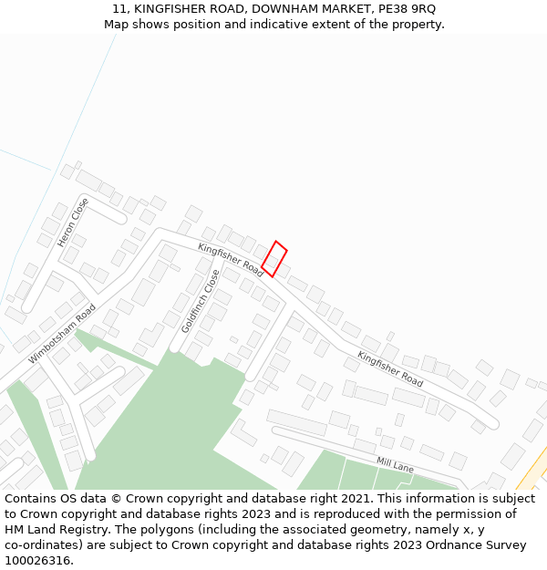 11, KINGFISHER ROAD, DOWNHAM MARKET, PE38 9RQ: Location map and indicative extent of plot