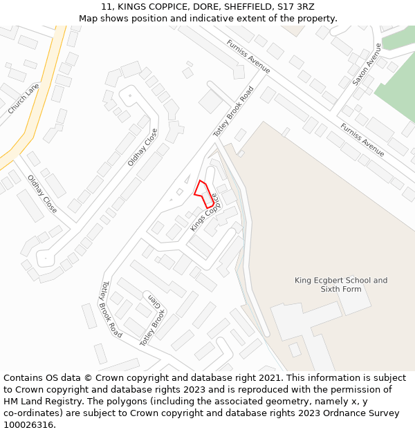 11, KINGS COPPICE, DORE, SHEFFIELD, S17 3RZ: Location map and indicative extent of plot