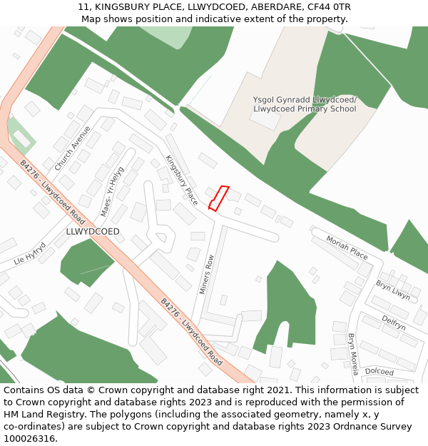 11, KINGSBURY PLACE, LLWYDCOED, ABERDARE, CF44 0TR: Location map and indicative extent of plot