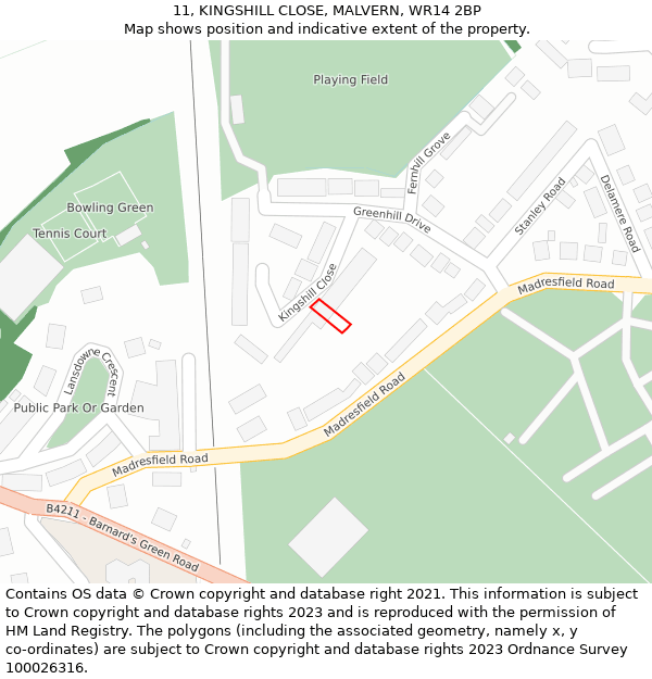 11, KINGSHILL CLOSE, MALVERN, WR14 2BP: Location map and indicative extent of plot