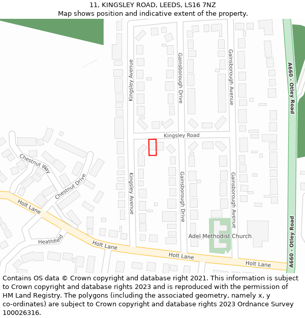 11, KINGSLEY ROAD, LEEDS, LS16 7NZ: Location map and indicative extent of plot