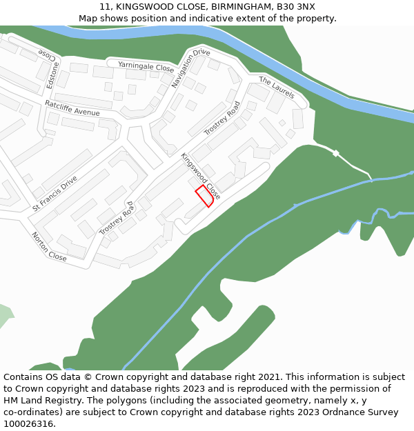 11, KINGSWOOD CLOSE, BIRMINGHAM, B30 3NX: Location map and indicative extent of plot