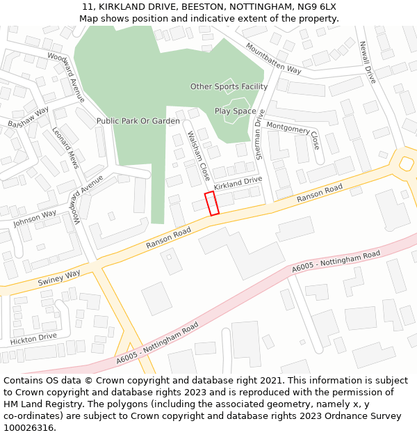 11, KIRKLAND DRIVE, BEESTON, NOTTINGHAM, NG9 6LX: Location map and indicative extent of plot