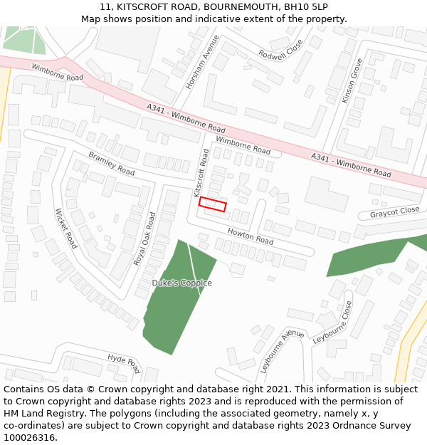 11, KITSCROFT ROAD, BOURNEMOUTH, BH10 5LP: Location map and indicative extent of plot