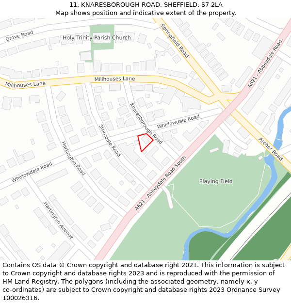 11, KNARESBOROUGH ROAD, SHEFFIELD, S7 2LA: Location map and indicative extent of plot