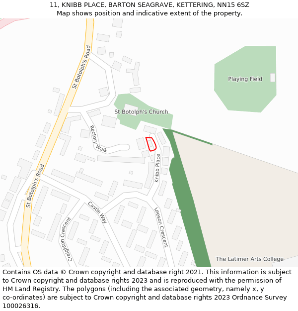 11, KNIBB PLACE, BARTON SEAGRAVE, KETTERING, NN15 6SZ: Location map and indicative extent of plot