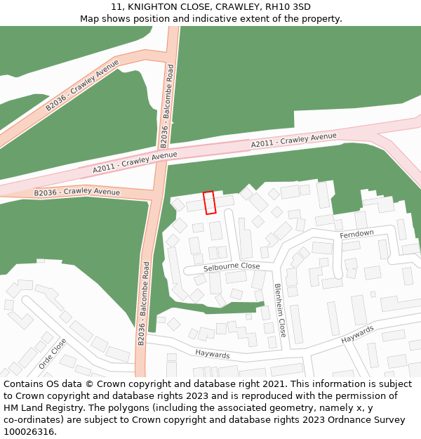 11, KNIGHTON CLOSE, CRAWLEY, RH10 3SD: Location map and indicative extent of plot