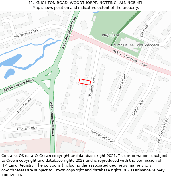 11, KNIGHTON ROAD, WOODTHORPE, NOTTINGHAM, NG5 4FL: Location map and indicative extent of plot