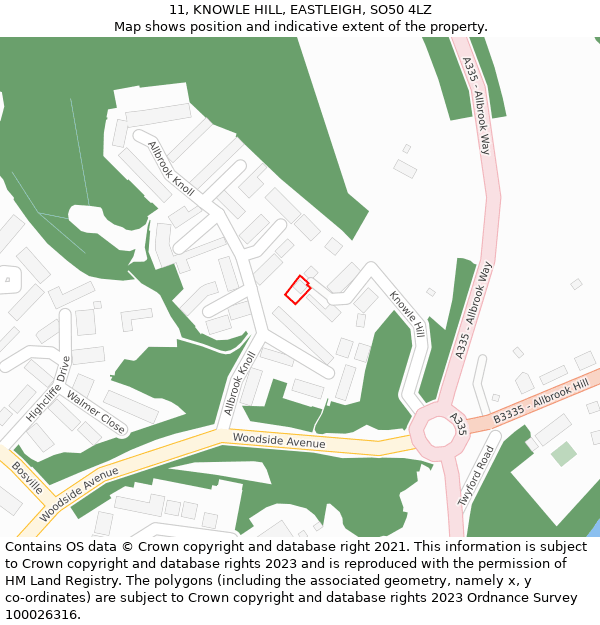 11, KNOWLE HILL, EASTLEIGH, SO50 4LZ: Location map and indicative extent of plot