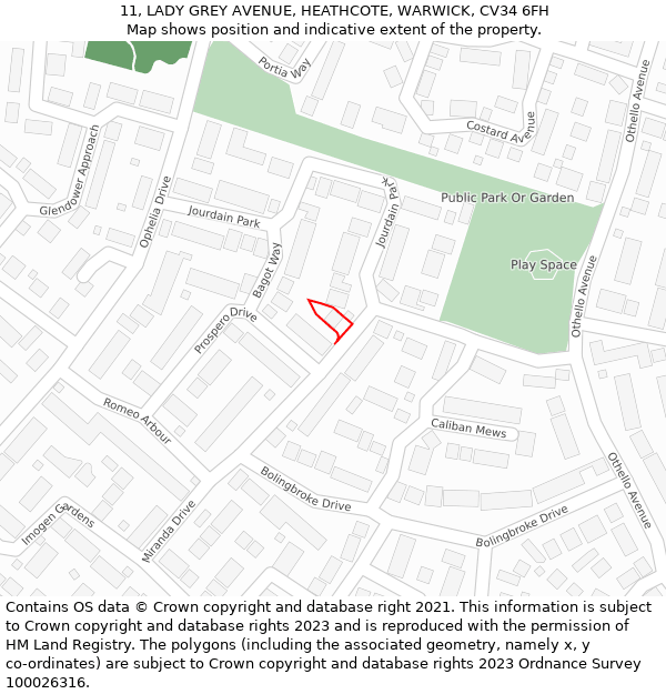 11, LADY GREY AVENUE, HEATHCOTE, WARWICK, CV34 6FH: Location map and indicative extent of plot