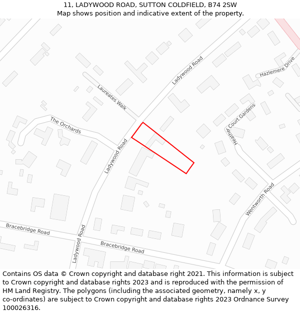 11, LADYWOOD ROAD, SUTTON COLDFIELD, B74 2SW: Location map and indicative extent of plot