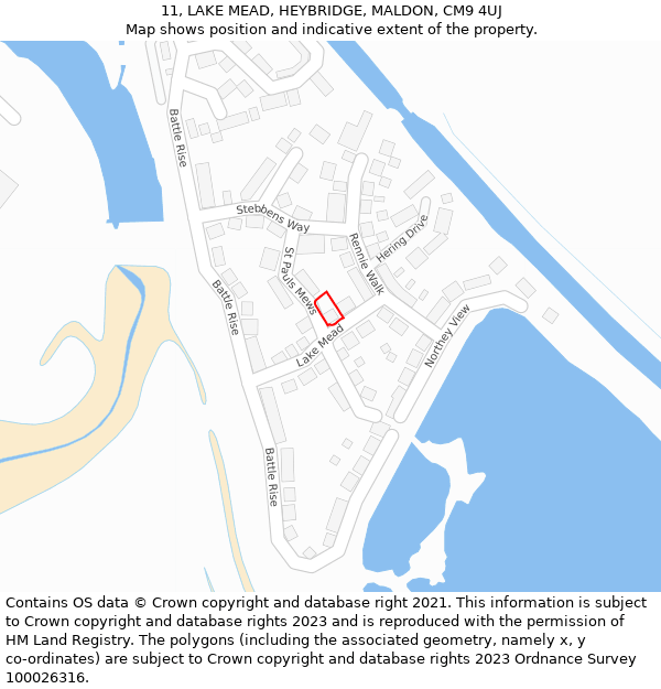 11, LAKE MEAD, HEYBRIDGE, MALDON, CM9 4UJ: Location map and indicative extent of plot