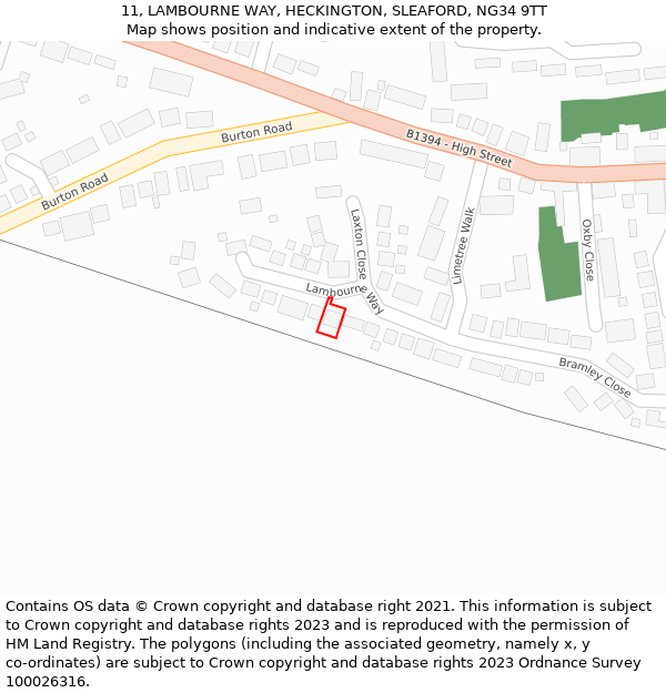 11, LAMBOURNE WAY, HECKINGTON, SLEAFORD, NG34 9TT: Location map and indicative extent of plot