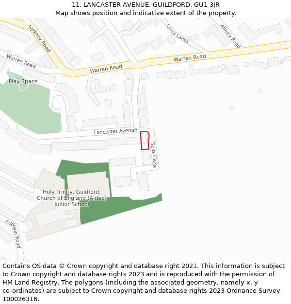 11, LANCASTER AVENUE, GUILDFORD, GU1 3JR: Location map and indicative extent of plot