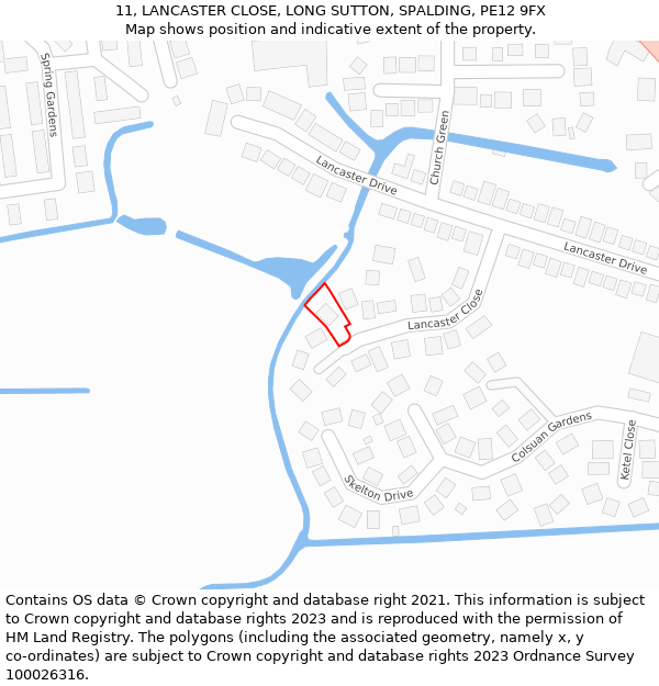 11, LANCASTER CLOSE, LONG SUTTON, SPALDING, PE12 9FX: Location map and indicative extent of plot