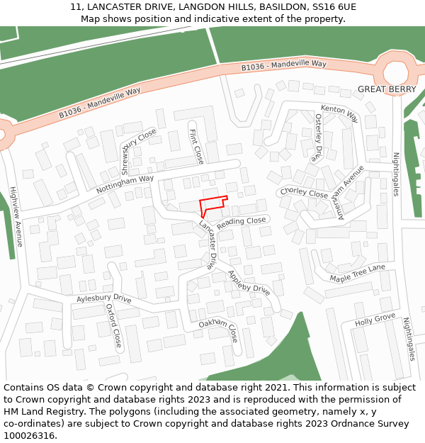 11, LANCASTER DRIVE, LANGDON HILLS, BASILDON, SS16 6UE: Location map and indicative extent of plot