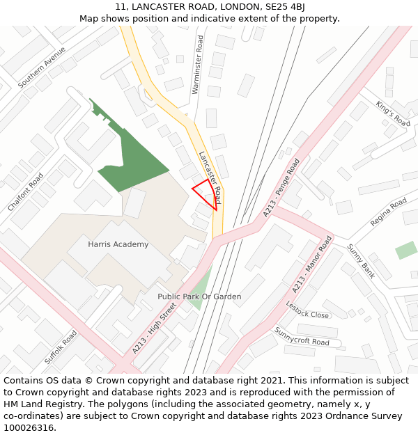 11, LANCASTER ROAD, LONDON, SE25 4BJ: Location map and indicative extent of plot